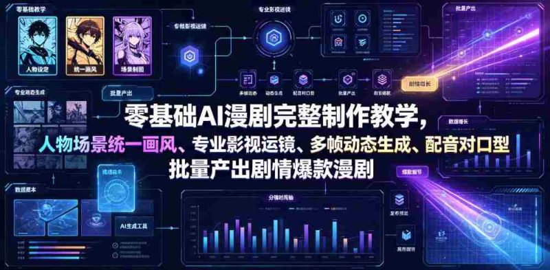 零基础AI漫剧完整制作教学,人物场景统一画风、专业影视运镜、多帧动态生成、配音对口型,批量产出剧情爆款漫剧-OG资源站