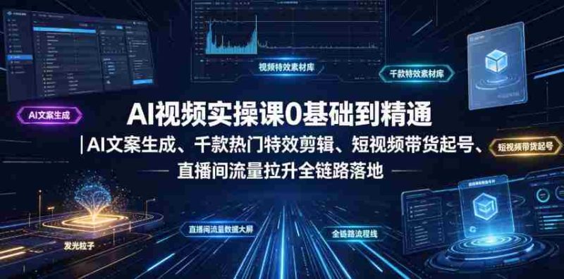 AI视频实操课0基础到精通｜AI文案生成、千款热门特效剪辑、短视频带货起号、直播间流量拉升全链路落地-OG资源站