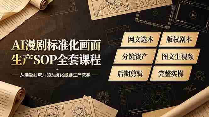 （19199期）AI漫剧标准化画面生产SOP全套课程，网文选本版权剧本分镜资产全覆盖，图文生视频后期剪辑完整实操教学-OG资源站