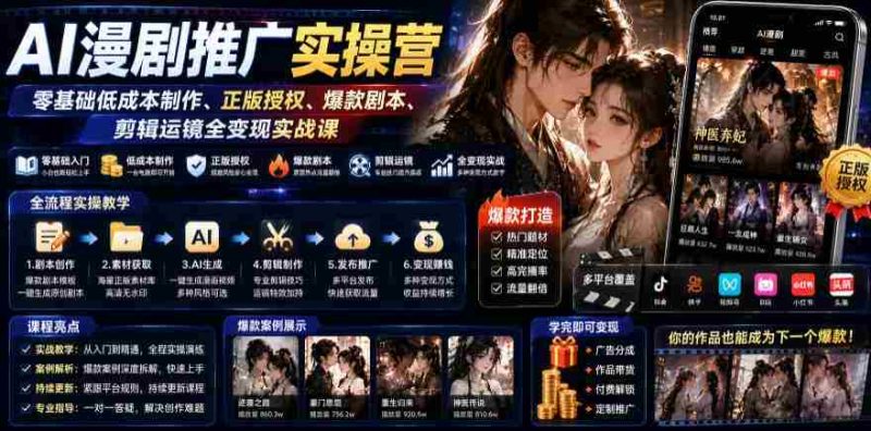 AI漫剧推广实操营｜零基础低成本制作、正版授权、爆款剧本、剪辑运镜全变现实战课-OG资源站