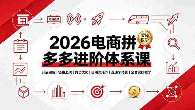 （19206期）2026电商拼多多进阶体系课，开店避坑，链接上架，内功优化，自然流矩阵｜直通车付费｜全套实操教学-OG资源站