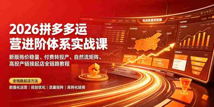 2026拼多多运营进阶体系实战课｜新版拖价稳量、付费转投产、自然流矩阵、高投产链接起店全链路教程-OG资源站