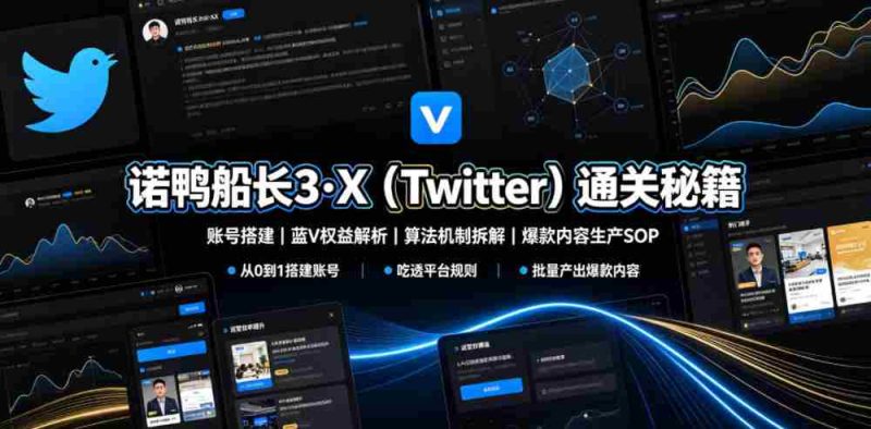 诺鸭船长3·X（Twitter）通关秘籍，涵盖账号搭建、蓝V权益解析、算法机制拆解及爆款内容生产SOP-OG资源站