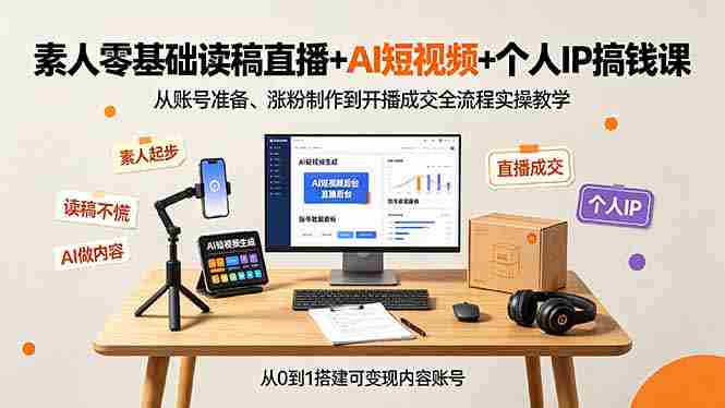 (19232期)素人零基础读稿直播+AI短视频+个人IP搞钱课,从账号准备、涨粉制作到开播成交全流程实操教学-OG资源站