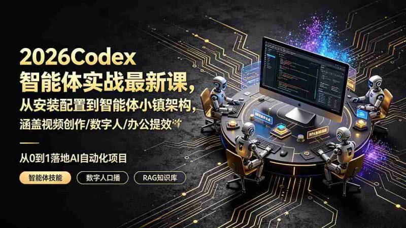 (19237期)2026Codex智能体实战最新课,从安装配置到智能体小镇架构,涵盖视频创作/数字人/办公提效全技能-OG资源站
