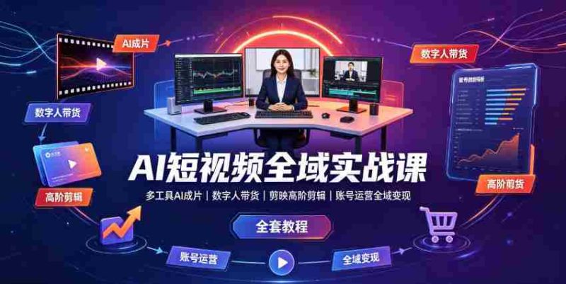 AI短视频全域实战课|多工具AI成片、数字人带货、剪映高阶剪辑、账号运营全域变现全套教程-OG资源站