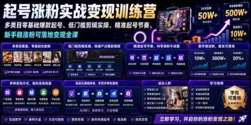 苗子起号涨粉实战变现训练营,多类目零基础爆款起号、精准起号节奏、新手稳涨粉可落地变现全课-OG资源站