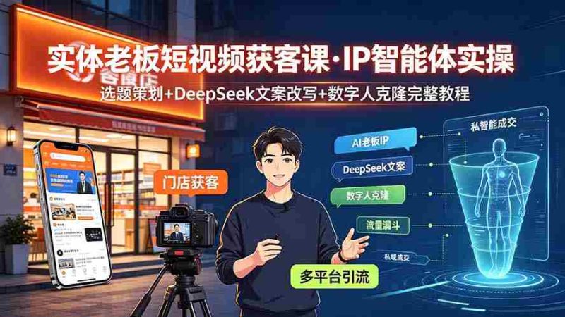 (19260期)实体老板短视频获客课·IP智能体实操|选题策划+DeepSeek文案改写+数字人克隆完整教程-OG资源站