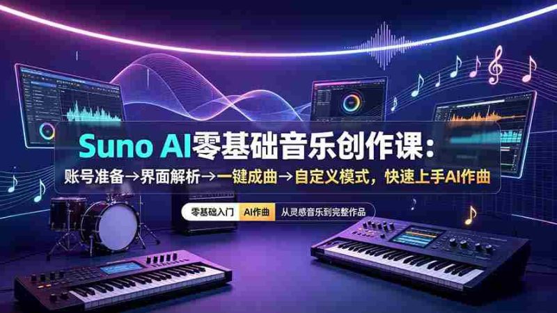 （19264期）Suno AI零基础音乐创作课：账号准备→界面解析→一键成曲→自定义模式，快速上手AI作曲-OG资源站