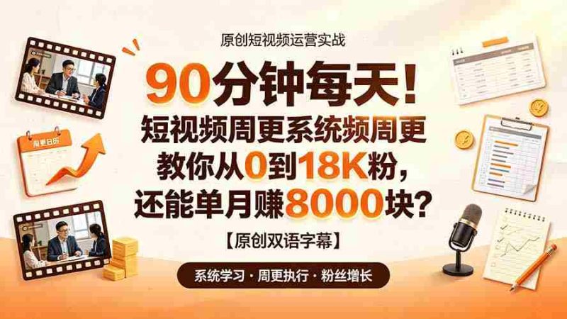(19265期)90 分钟每天!短视频周更系统教你从 0 到 18K 粉,还能单月赚 8000 块?【原创双语字幕】-OG资源站