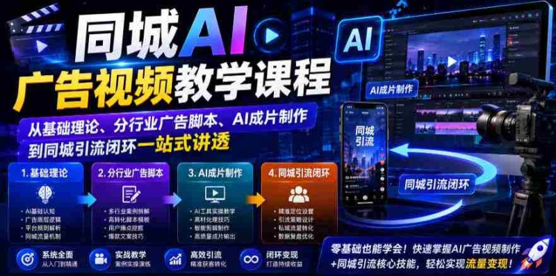同城AI广告视频教学课程,从基础理论、分行业广告脚本、AI成片制作到同城引流闭环一站式讲透-OG资源站