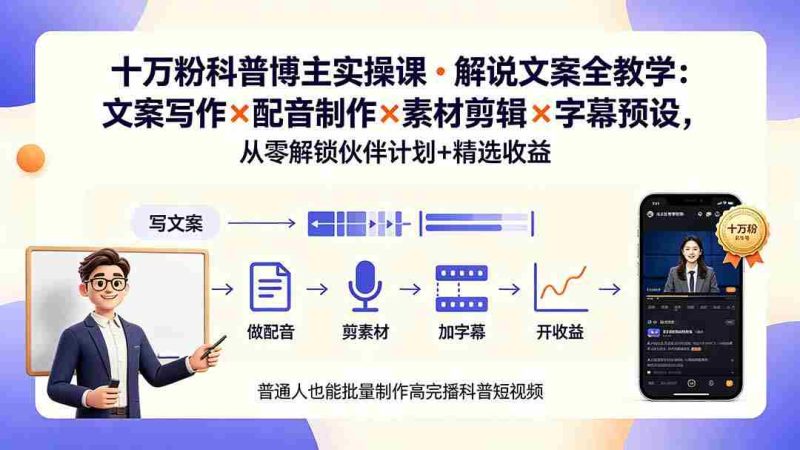 （19275期）10万粉科普博主实操课-解说文案全教学：文案写作×配音制作×素材剪辑×字幕预设，从零解锁伙伴计划+精选收益-OG资源站