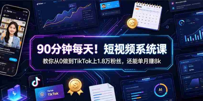 90分钟每天!短视频系统课教你从0做到TikTok上1.8万粉丝,还能单月賺8k【原创双语字幕】-OG资源站