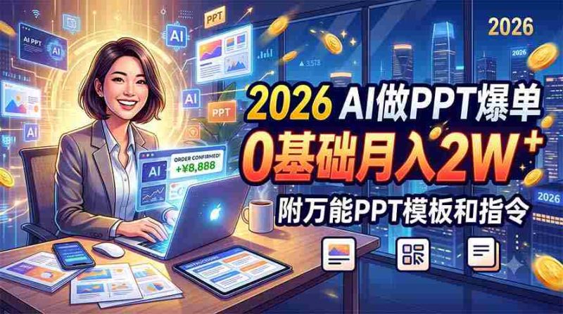 (19284期)2026 AI做PPT爆单,0基础月入2W,附万能PPT模板和指令-OG资源站