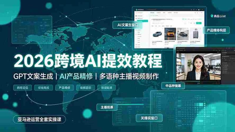 （19286期）2026跨境AI提效教程·GPT文案生成｜AI产品精修｜多语种主播视频制作，亚马逊运营全套实操课-OG资源站