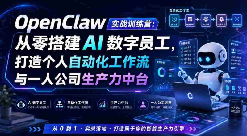 OpenClaw实战训练营：从零搭建AI数字员工，打造个人自动化工作流与一人公司生产力中台-OG资源站