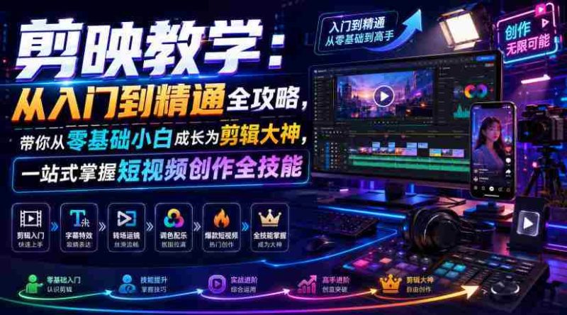 剪映教学:从入门到精通全攻略,带你从零基础小白成长为剪辑大神,一站式掌握短视频创作全技能-OG资源站