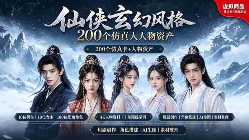 （19301期）200个仙侠玄幻仿真人素材◆10男主×10女主×180配角，4K资料卡+AI生图提示词，漫剧必备-OG资源站