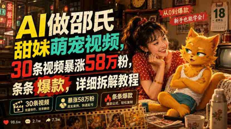 AI做邵氏甜妹萌宠视频,30条视频暴涨58万粉,条条爆款,详细拆解教程-OG资源站