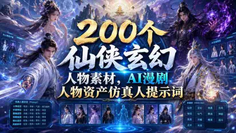 200个仙侠玄幻人物素材，AI漫剧人物资产仿真人提示词-OG资源站