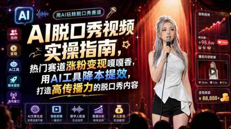 AI脱口秀视频实操指南,热门赛道涨粉变现嘎嘎香,用AI工具降本提效,打造高传播力的脱口秀内容-OG资源站