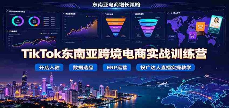 TikTok东南亚跨境电商实战训练营：开店入驻数据选品ERP运营，投广达人直播实操教学-OG资源站
