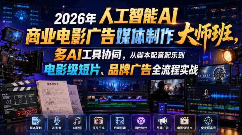 2026年人工智能AI商业电影广告媒体制作大师班，多AI工具协同，从脚本配音配乐到电影级短片、品牌广告全流程实战（中英字幕）-OG资源站