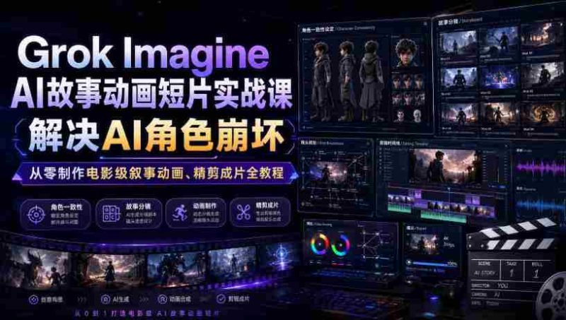Grok Imagine AI故事动画短片实战课｜解决AI角色崩坏，从零制作电影级叙事动画、精剪成片全教程（中英字幕）-OG资源站