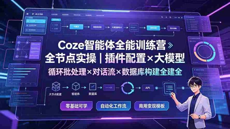 (19324期)Coze智能体全能训练营:全节点实操|插件配置×大模型×循环批处理×对话流×数据库构建全教学-OG资源站