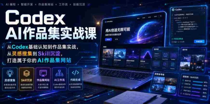 Codex AI作品集实战课,从Codex基础认知到作品集实战,从灵感搜集到Skill沉淀,打造属于你的AI作品集网站-OG资源站