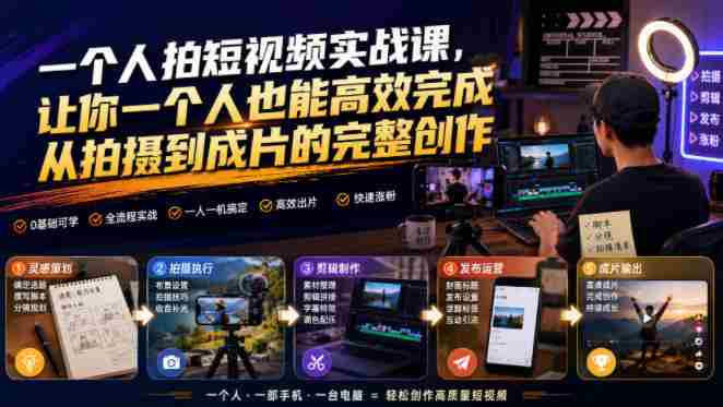 一个人拍短视频实战课,让你一个人也能高效完成从拍摄到成片的完整创作-OG资源站
