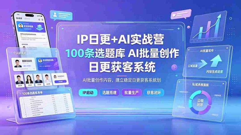 (19353期)IP日更+AI实战营:IP置顶视频制作×100条选题库搭建×10条日更规划,AI批量创作内容,建立稳定日更获客系统-OG资源站
