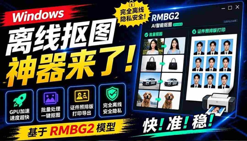 (19357期)Windows离线抠图神器来了!支持批量抠图 + 证件照排版打印,基于RMBG2模型,GPU加速 方块AI抠图-OG资源站