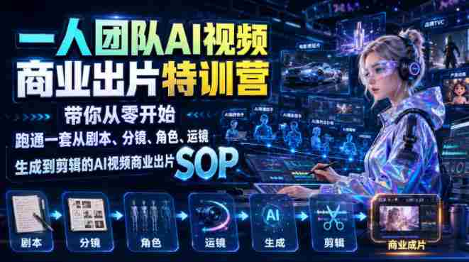 一人团队AI视频商业出片实战课:带你从零开始跑通一套从剧本、分镜、角色、运镜、生成到剪辑的AI视频商业出片SOP-OG资源站