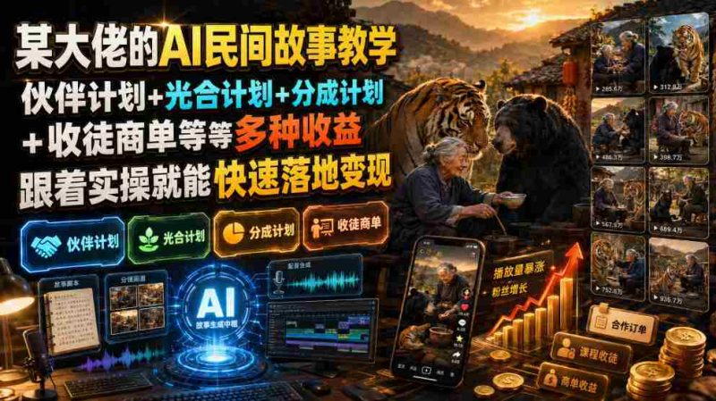 (19360期)某大佬的AI民间故事教学,伙伴计划+光合计划+分成计划+收徒商单等多种收益,跟着实操就能快速落地变现-OG资源站