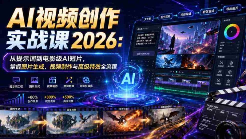 AI视频创作实战课2026：从提示词到电影级AI短片，掌握图片生成、视频制作与高级特效全流程-OG资源站