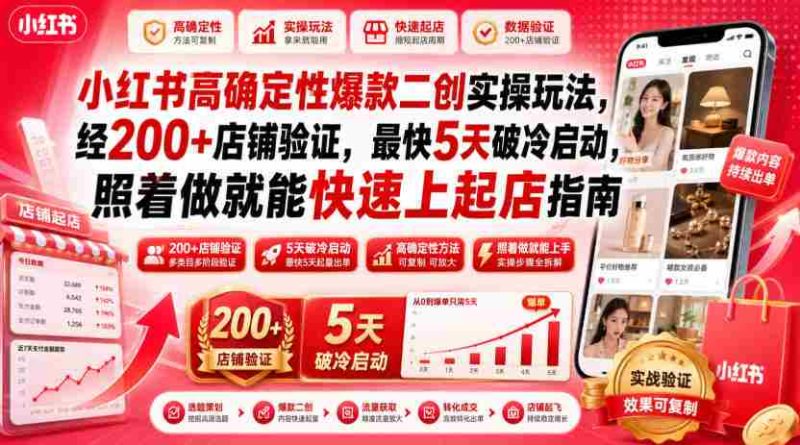 小红书高确定性爆款二创实操玩法,经200+店铺验证,最快5天破冷启动,照着做就能快速上起店指南-OG资源站