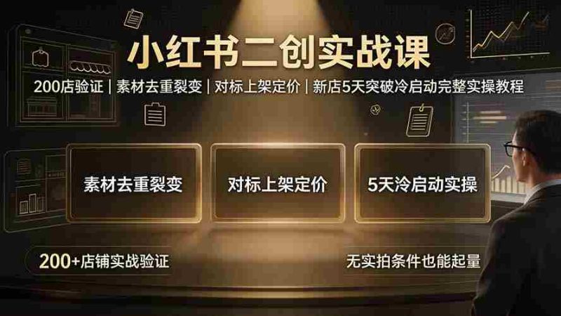 (19370期)小红书二创实战课:200店验证|素材去重裂变|对标上架定价|新店5天突破冷启动完整实操教程-OG资源站