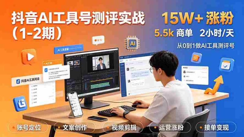 (19380期)抖音AI工具号测评实战(1-2期):单号涨粉15W+×商单5.5k×伙伴计划×普通人可复制,每天2小时长期可持续-OG资源站
