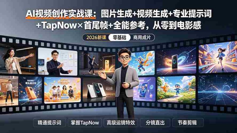 （19383期）AI视频创作实战课：图片生成+视频生成+专业提示词+TapNow×首尾帧+全能参考，从零到电影感成片-OG资源站