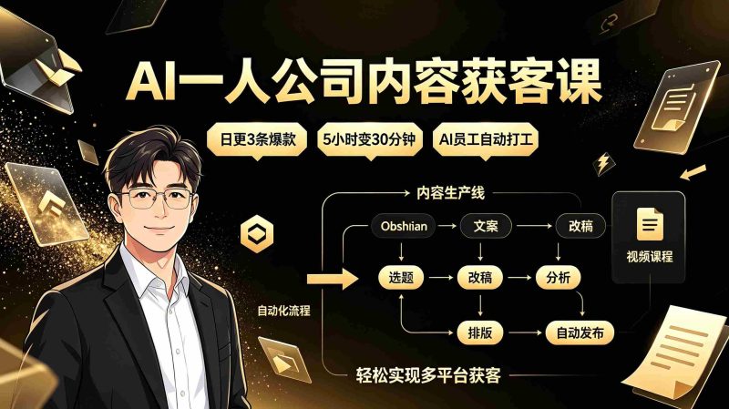 (19387期)AI一人公司内容获客课:日更3条爆款×5小时变30分钟×AI员工自动打工,轻松实现多平台获客-OG资源站