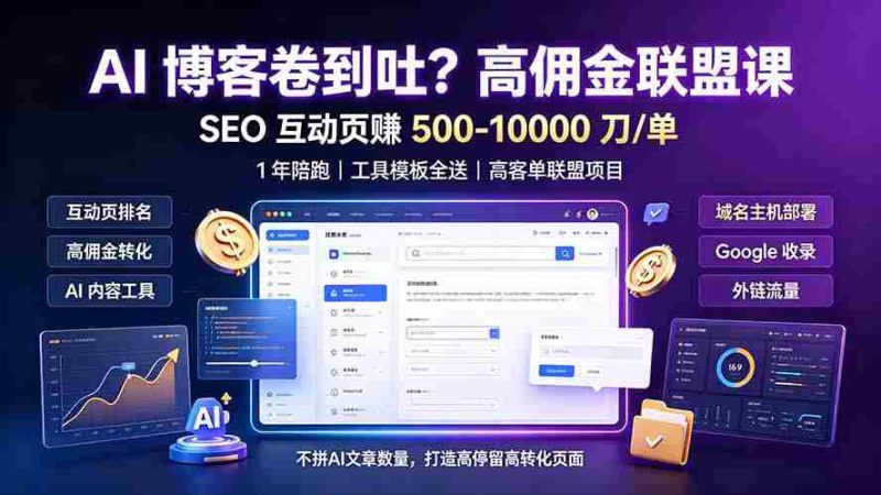 (19390期)AI 博客卷到吐?高佣金联盟课:SEO 互动页赚 500-10000 刀 单,1 年陪跑 + 工具模板全送-OG资源站