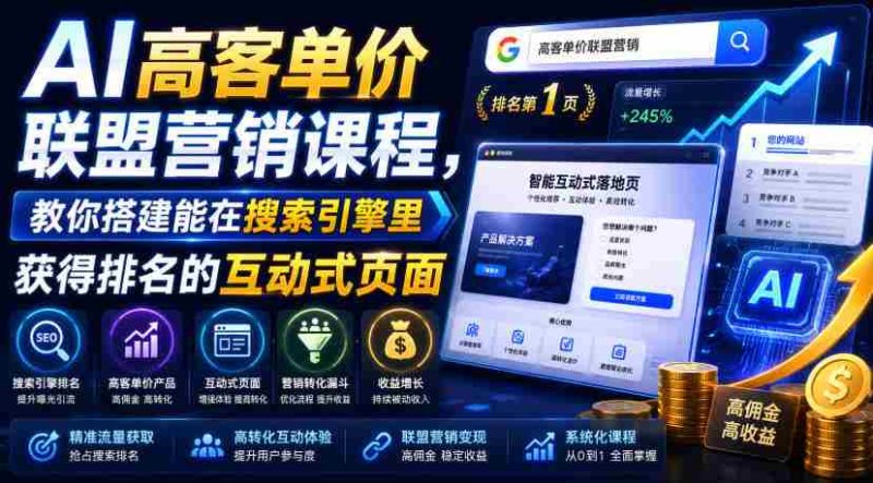 AI高客单价联盟营销课程,教你搭建能在搜索引擎里获得排名的互动式页面,引来流量,把访客转化为高佣金的成交【原创双语字幕】-OG资源站