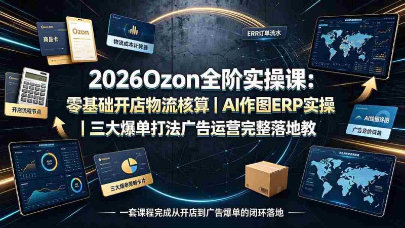 (19400期)2026Ozon全阶实操课:零基础开店物流核算|AI作图ERP实操|三大爆单打法guang告运营完整落地教程-OG资源站