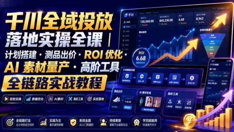 千川全域投放落地实操全课|计划搭建・测品出价・ROI优化・AI素材量产・高阶工具全链路实战教程-OG资源站