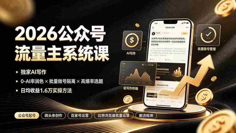 （19405期）2026公众号流量主系统课：独家AI写作×0-AI率润色×批量做号隔离×高爆率选题，日均收益1.6万实操方法-OG资源站