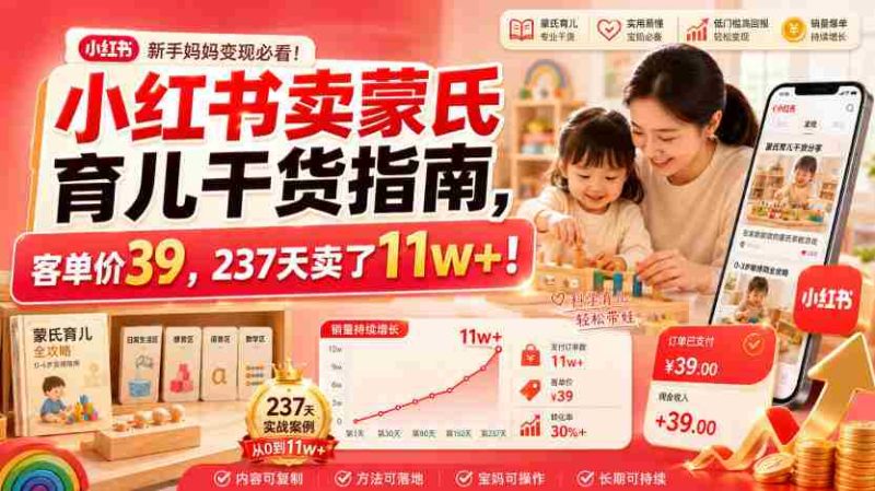 小红书卖蒙氏育儿干货指南，客单价39，237天卖了11w+！-OG资源站