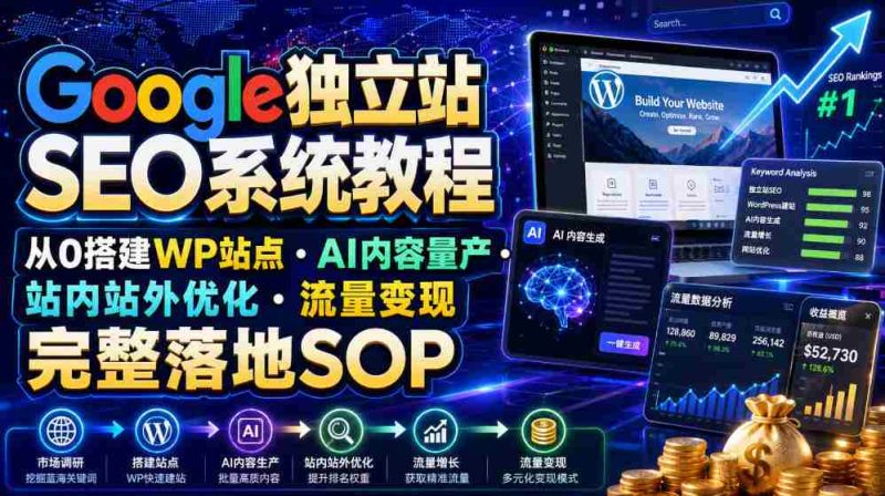 Google独立站SEO系统教程，从0搭建WP站点・AI内容量产・站内站外优化・流量变现完整落地SOP（2026年7月）-OG资源站