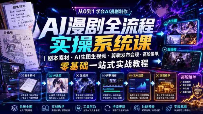 AI漫剧全流程实操系统课｜剧本素材・AI生图生视频・剪辑发布变现・高阶接单，零基础一站式实战教程-OG资源站