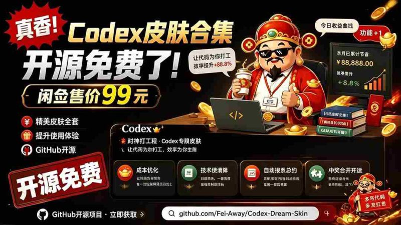 (19432期)闲鱼售卖99元的Codex皮肤包,GitHub 免费开源了!让你的codex变成精美界面 Codex Dream Skin-OG资源站